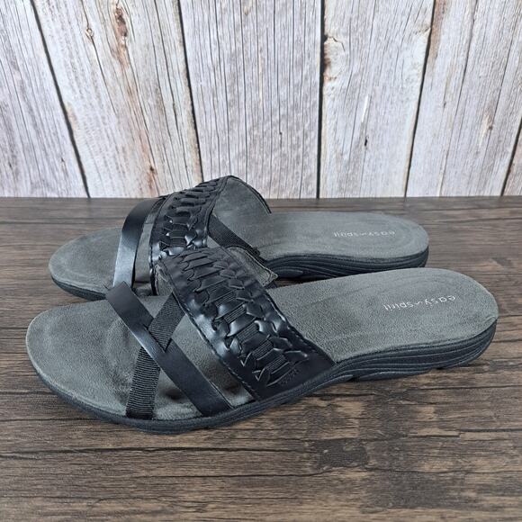 Easy Spirit Linley 3 Faux Leather Slide Sandals Gray Black Womens 9.5 Wide NWOB - Picture 1 of 8
